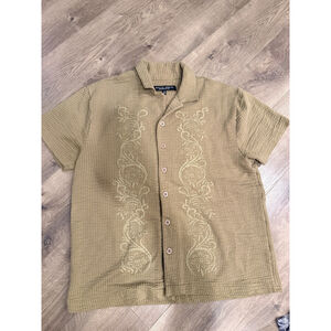 Mens Cool Knit Seersucker Puff Print Camp Shirt - Elmwood / Scroll Floral